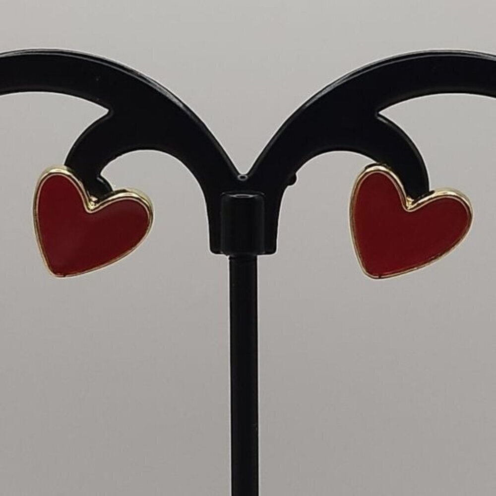 2/$15 Heart-Shaped Red & Gold Stud‎ Earrings (NWOT)